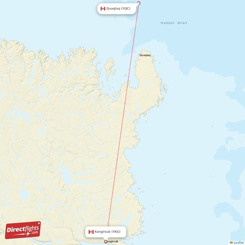 Quaqtaq - Kangirsuk direct flight map