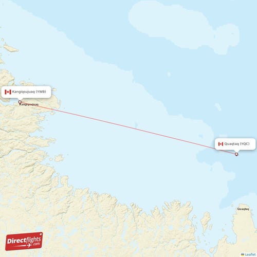 Quaqtaq - Kangiqsujuaq direct flight map
