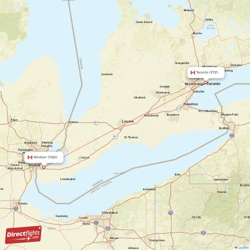 Windsor - Toronto direct flight map