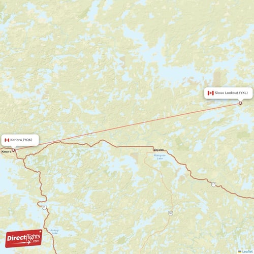 Kenora - Sioux Lookout direct flight map