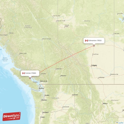 Comox - Edmonton direct flight map