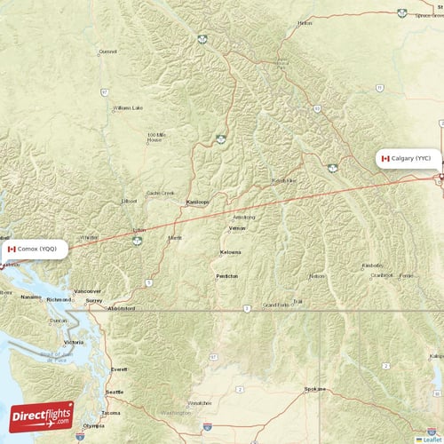 Comox - Calgary direct flight map