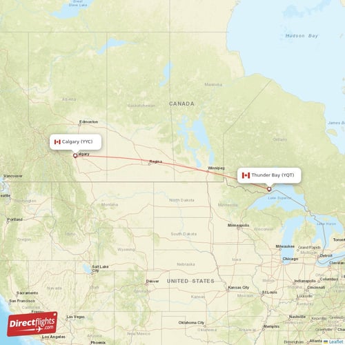 Thunder Bay - Calgary direct flight map