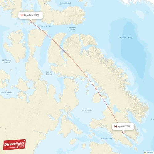 Resolute - Iqaluit direct flight map