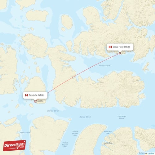 Resolute - Grise Fiord direct flight map