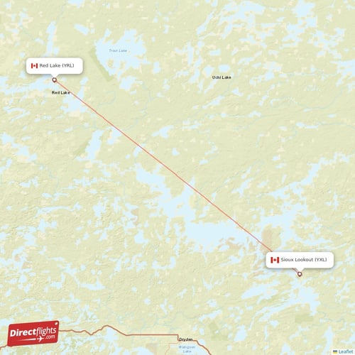 Red Lake - Sioux Lookout direct flight map
