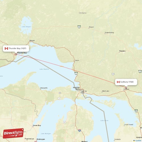 Sudbury - Thunder Bay direct flight map