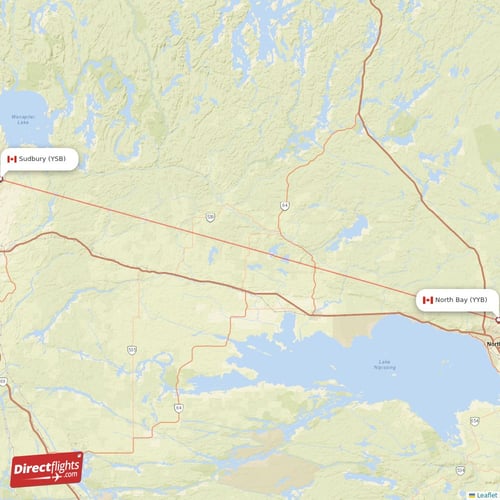 Sudbury - North Bay direct flight map