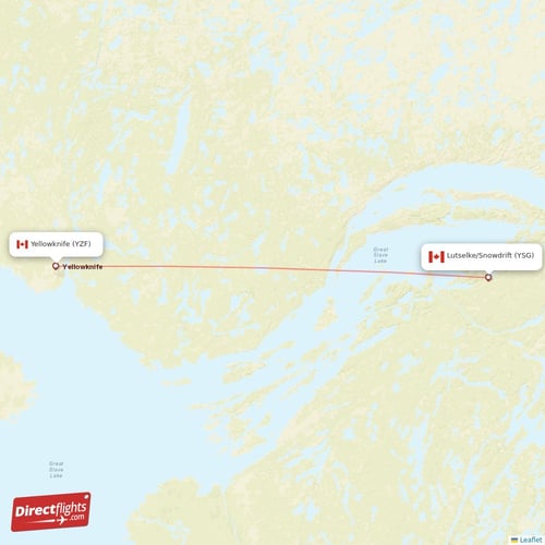 Lutselke/Snowdrift - Yellowknife direct flight map