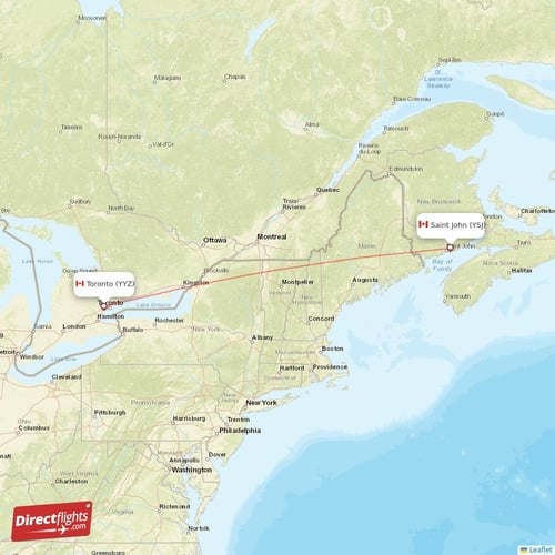 Saint John - Toronto direct flight map