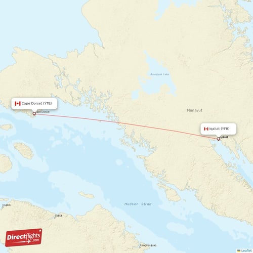 Cape Dorset - Iqaluit direct flight map