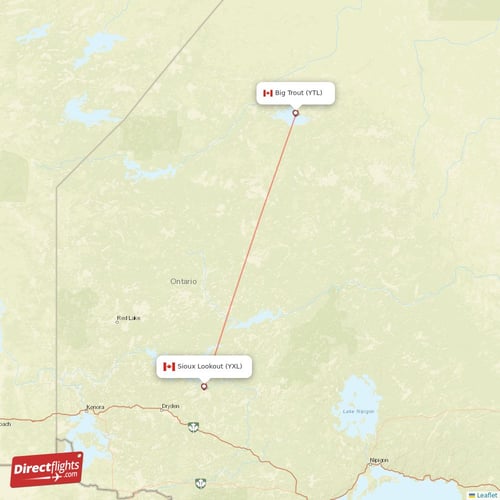 Big Trout - Sioux Lookout direct flight map