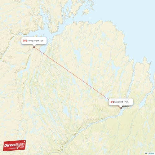 Tasiujuaq - Kuujjuaq direct flight map