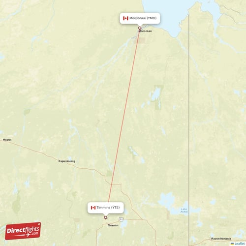 Timmins - Moosonee direct flight map