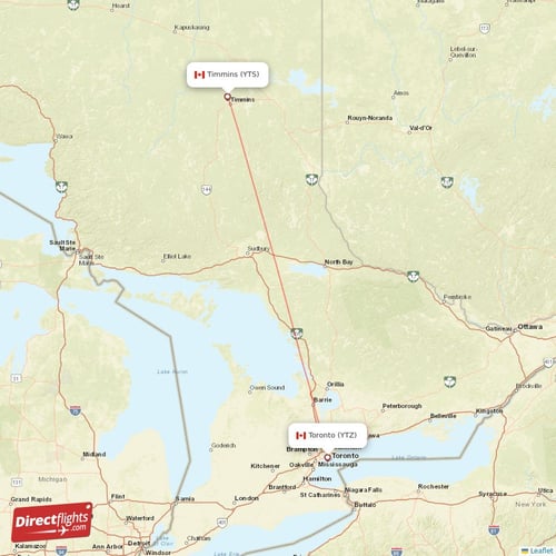 Timmins - Toronto direct flight map
