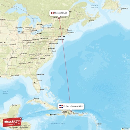 Montreal - El Catey/Samana direct flight map