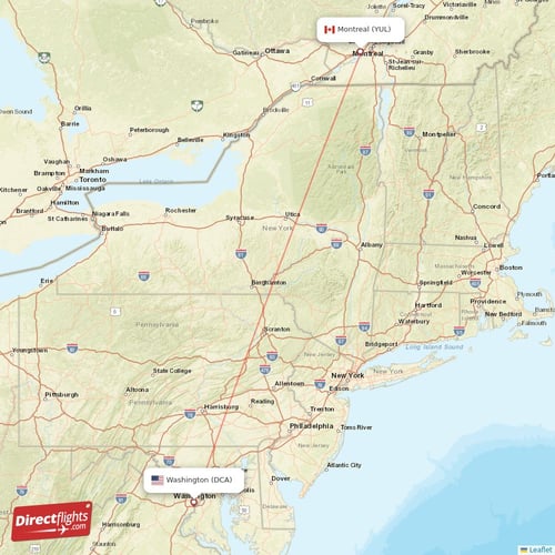 Montreal - Washington direct flight map