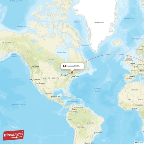 Montreal - Doha direct flight map