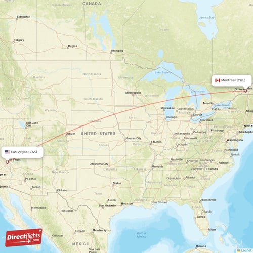 Montreal - Las Vegas direct flight map