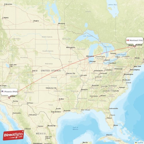 Montreal - Phoenix direct flight map