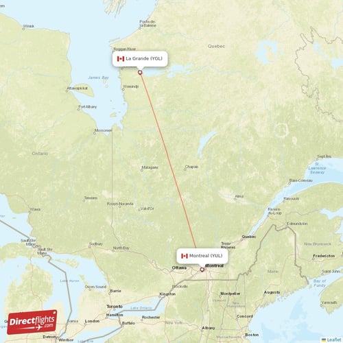Montreal - La Grande direct flight map