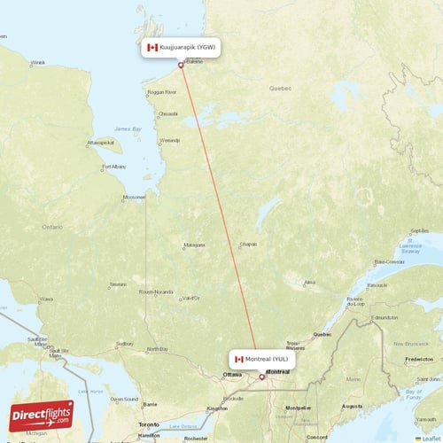 Montreal - Kuujjuarapik direct flight map