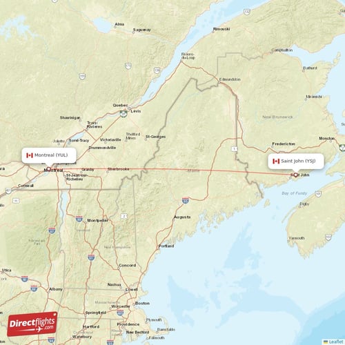 Montreal - Saint John direct flight map