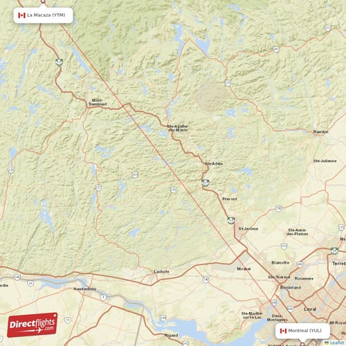 Montreal - La Macaza direct flight map