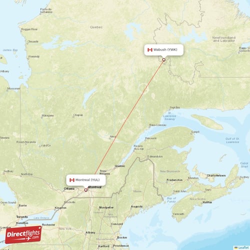 Montreal - Wabush direct flight map