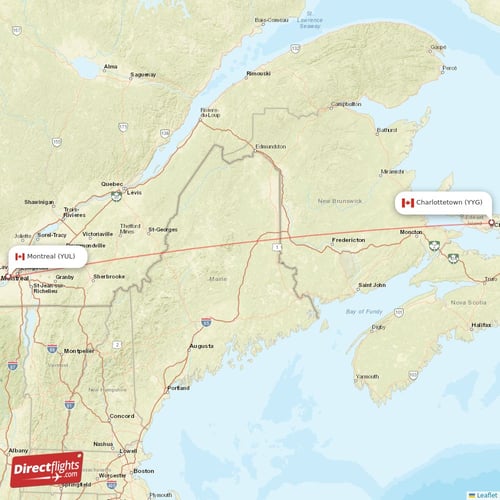 Montreal - Charlottetown direct flight map