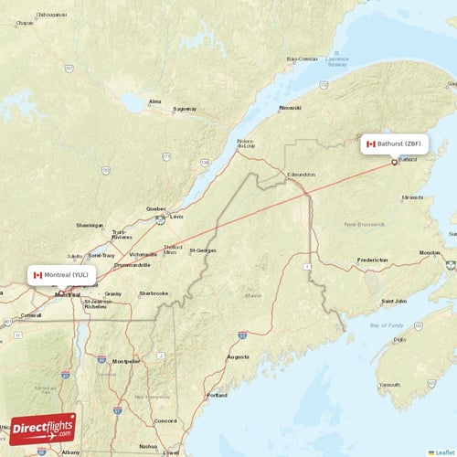 Montreal - Bathurst direct flight map