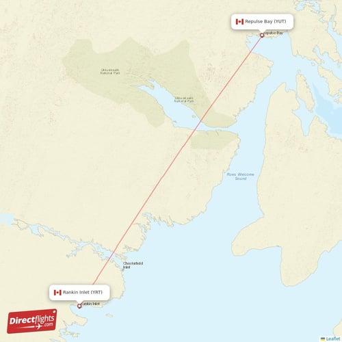 Repulse Bay - Rankin Inlet direct flight map
