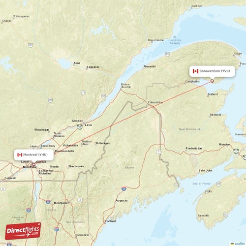 Bonaventure - Montreal direct flight map