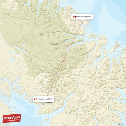 Qikiqtarkuaq - Pangnirtung direct flight map