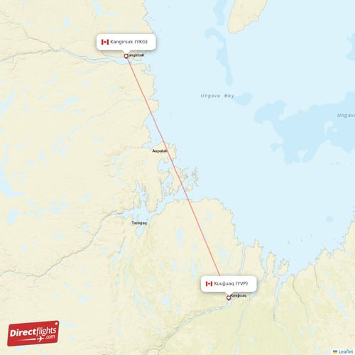 Kuujjuaq - Kangirsuk direct flight map