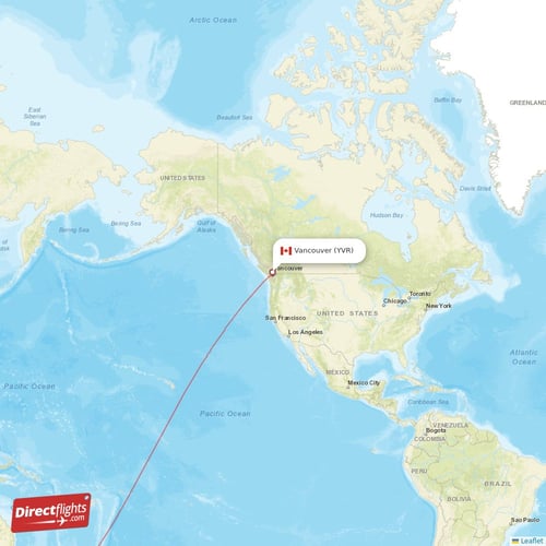 Vancouver - Auckland direct flight map