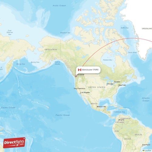 Vancouver - Amsterdam direct flight map