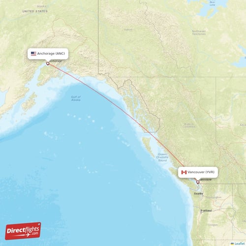 Vancouver - Anchorage direct flight map