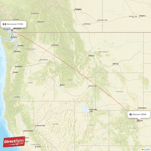 Vancouver - Denver direct flight map