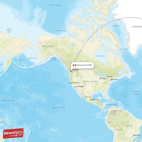 Vancouver - Istanbul direct flight map