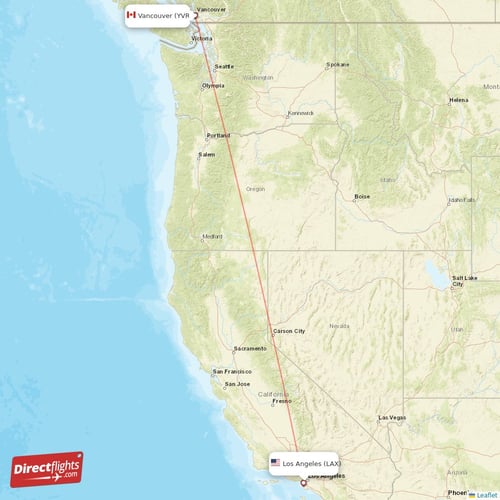 Vancouver - Los Angeles direct flight map