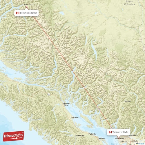 Vancouver - Bella Coola direct flight map
