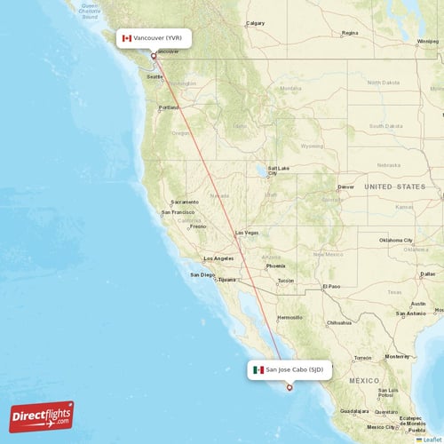 Vancouver - San Jose Cabo direct flight map