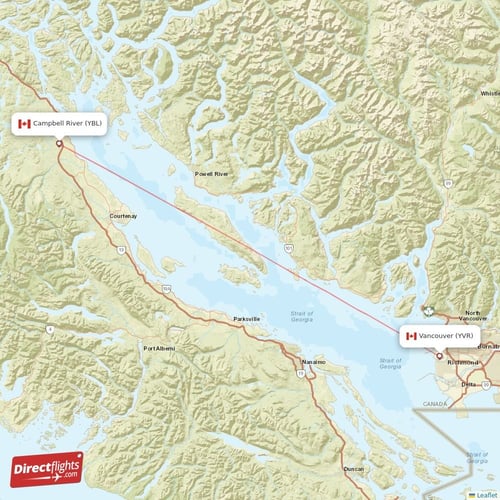 Vancouver - Campbell River direct flight map