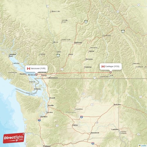 Vancouver - Castlegar direct flight map