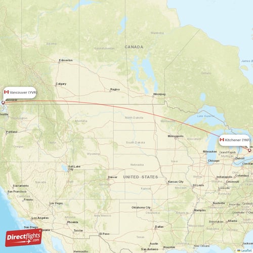 Vancouver - Kitchener direct flight map