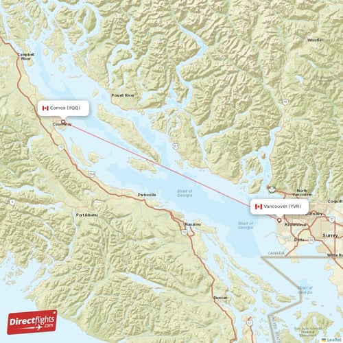 Vancouver - Comox direct flight map