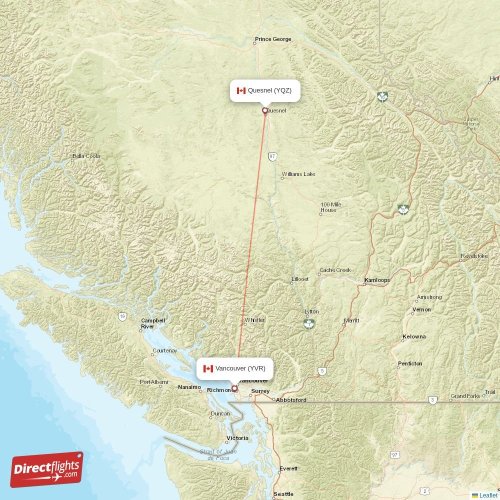 Vancouver - Quesnel direct flight map