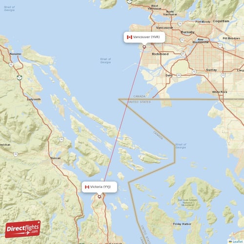 Vancouver - Victoria direct flight map