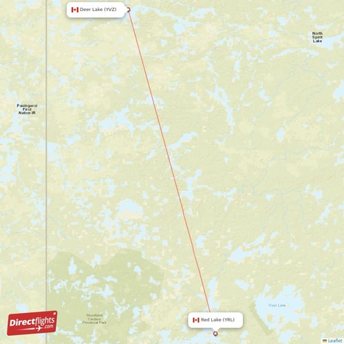 Deer Lake - Red Lake direct flight map